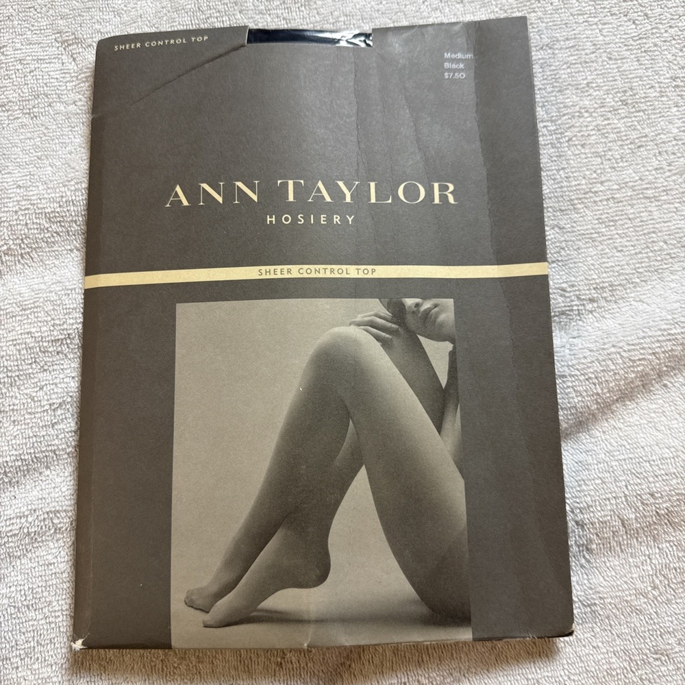Ann Taylor Pantyhose Medium Black Sheer Control Top NEW Hosiery Y2K